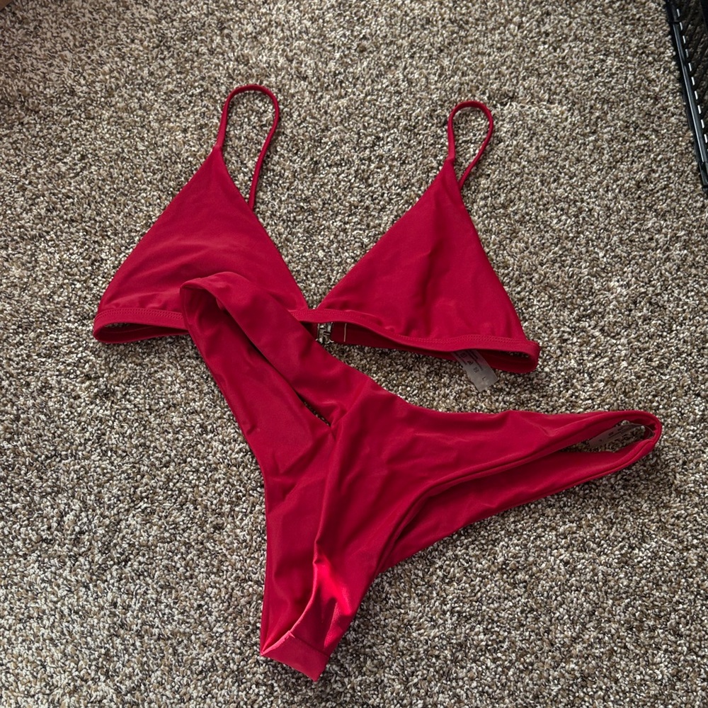 Red Triangle Bikini Set - Women's Swim Two-Piece Shein